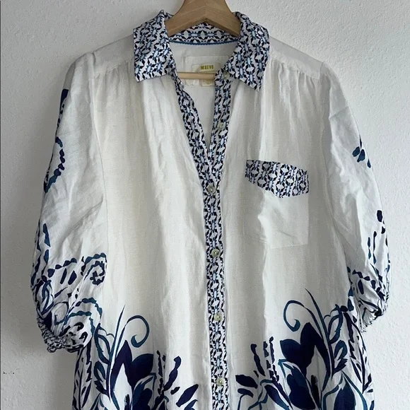 Anthropologie Blue and White Patterned Maxi Dress - Picture 3 of 10